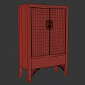Traditional Oriental Cabinet With Red Lacquer Surface Gold Floral Patterns Black Frame And Decorative Base