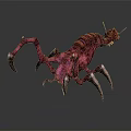 Red Striped Fantasy Creature With Multiple Sharp Claws And Long Legs 3d model