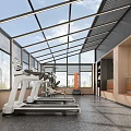 Bright Spacious Sales Office Glass Sunroom Gym Space With Modern Complete Fitness Training Facilities