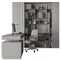 Modern Wooden Office Desk And Chair Set With Bookshelf And Computer Monitor