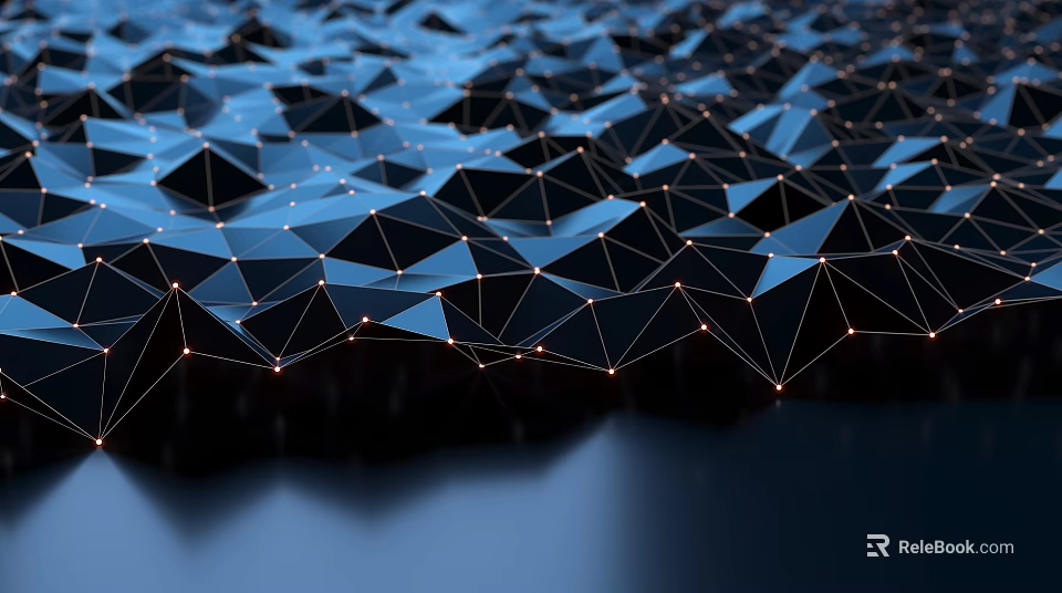 Cartoon Scene With Geometric Polygons Connected By Lines And Illuminated Dots 3d model 