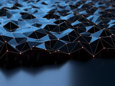 Cartoon Scene With Geometric Polygons Connected By Lines And Illuminated Dots 3d model