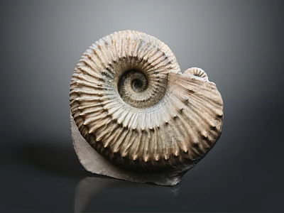 Ammonite Fossil With Spiral Structure Textured Surface And Detailed Ridges Displayed On Dark Background 3d model