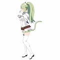 Woman With Green Hair And Cat Ears Wearing White Outfit Blue Accents And Brown Belt