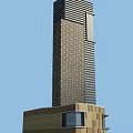Modern High Rise Building Exterior Featuring Grid Patterned Facade And Broad Base Design 3d model