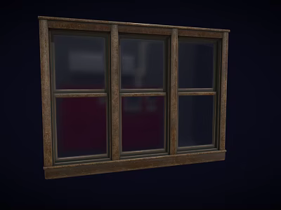 Classic Three Panel Casement Window With Wooden Frame And Clear Glass Panes 3d model