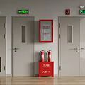 Fire Safety Equipment Setup With Emergency Exit Signs And Fire Extinguishers 3d model