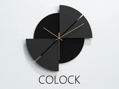 Modern Black Geometric Wall Clock With Gold Hands And Minimalist Design 3d model