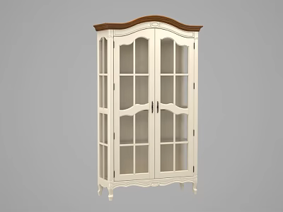 Elegant White Wine Cabinet With Curved Wooden Top And Glass Doors Storage 3d model
