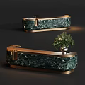 Modern Green Marble Reception Desk With Gold Frame Metal Handles And Green Plant