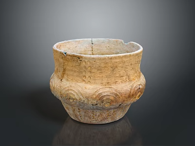 Ancient Earthenware Pottery Jar With Intricate Ripple Carvings And Textured Surface 3d model