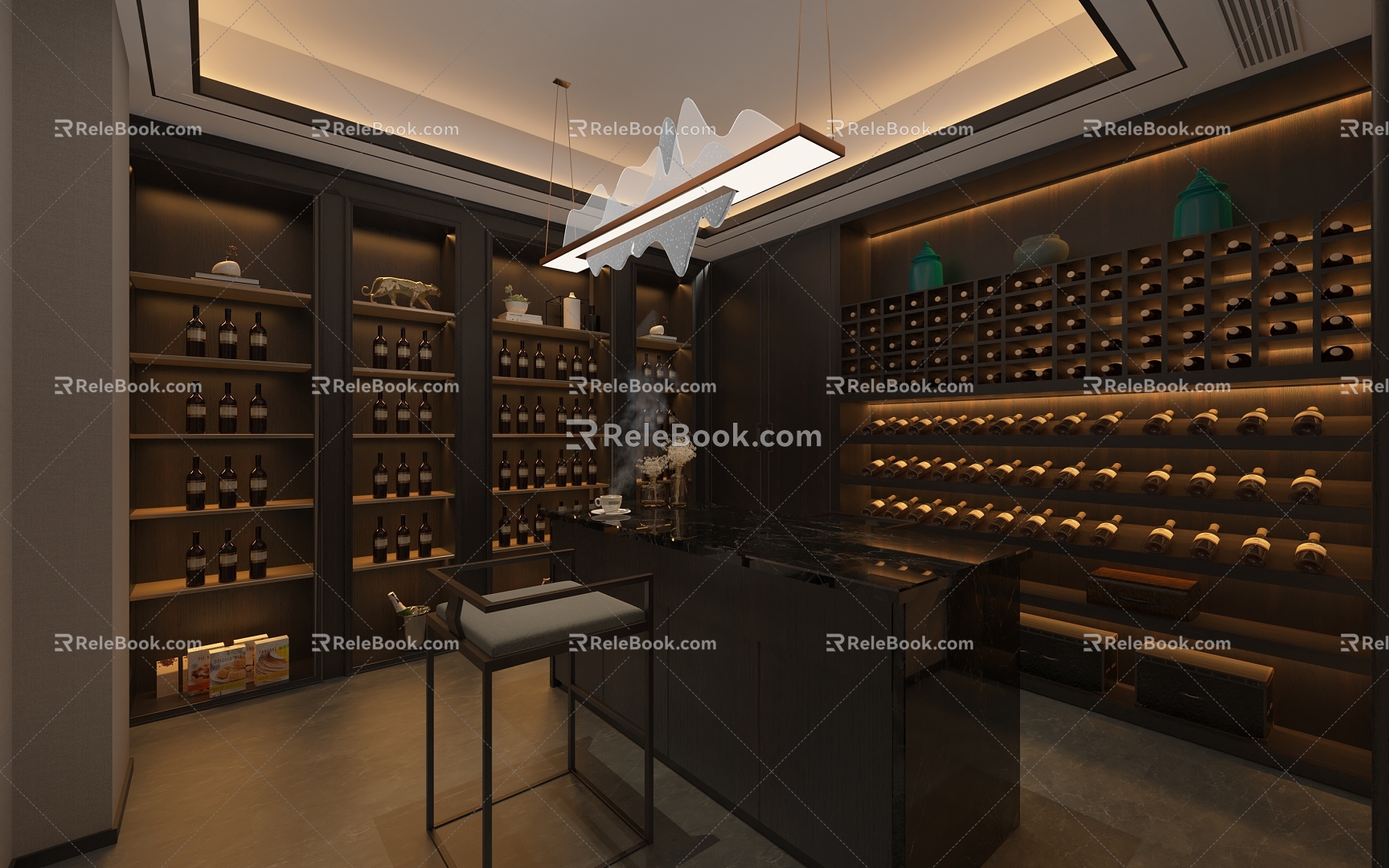 New Chinese Wine Cellar Cellar Wine Cabinet Display Cabinet Wine Tasting Room Wine Storage Room 3d model