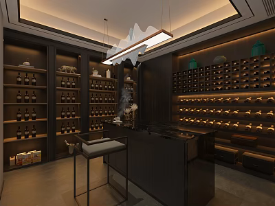 Luxury Wine Cellar Interior With Rows Of Wine Bottles And Wooden Storage Racks 3d model