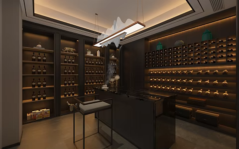 New Chinese Wine Cellar Wine Cabinet Display Cabinet Wine Tasting Room Wine Storage Room 3d model