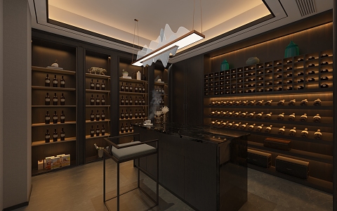 New Chinese Wine Cellar Wine Cabinet Display Cabinet Wine Tasting Room Wine Storage Room 3d model