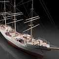 Classic Sailboat 3D Model With Multiple Masts And Red White Hull 3d model