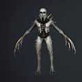 Fierce Biomechanical Monster Character With Skeleton Head Bone Spikes And Long Claws