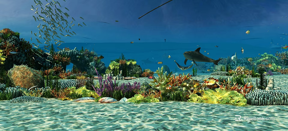 Stunning Underwater Seascape With Colorful Corals Diverse Fish Sharks Stingrays And Various Charming Marine Creatures 3d model 