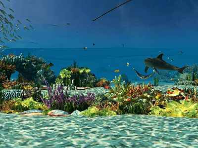 Stunning Underwater Seascape With Colorful Corals Diverse Fish Sharks Stingrays And Various Charming Marine Creatures 3d model