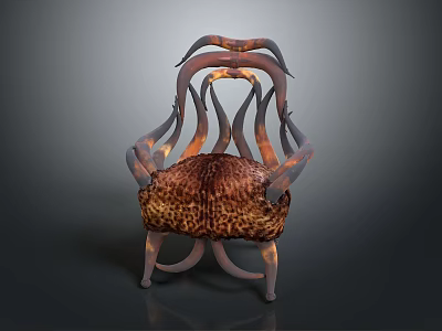 Unique Artistic Single Chair With Tentacle Like Structure And Leopard Print Cushion 3d model