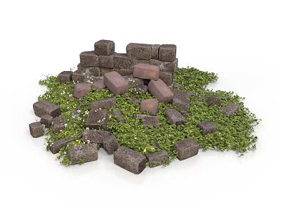 Modern Natural Landscape With Stone Piles And Vibrant Green Plants 3d model