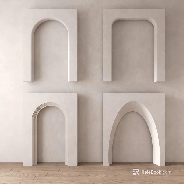 Decorative Architectural Wall Components Featuring Arched And Rectangular Shapes On White Wall For Interior Decor 3d model