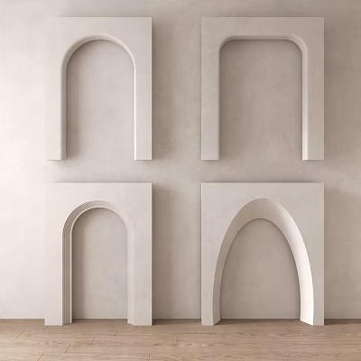 Decorative Architectural Wall Components Featuring Arched And Rectangular Shapes On White Wall For Interior Decor 3d model