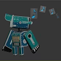 Teal Robot With Screen Face Smiling Expression Star Patterns And Musical Notes