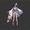 Anime Female Decorative Figure Wearing Kimono With Blue Hair And Flower Details