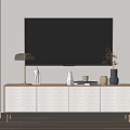 Modern TV Stand With Storage Cabinets Table Lamp And Decorative Vase