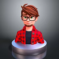Cartoon Man Bust With Brown Hair Beard Glasses And Red Plaid Shirt