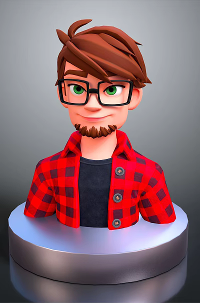 Cartoon Man Bust With Brown Hair Beard Glasses And Red Plaid Shirt 3d model Cartoon Man Bust With Brown Hair Beard Glasses And Red Plaid Shirt 3d model
