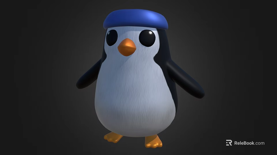 Cute Penguin Game Animated Movie Character With Blue Hat Orange Beak And Feet 3d model 