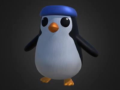 Cute Penguin Game Animated Movie Character With Blue Hat Orange Beak And Feet 3d model