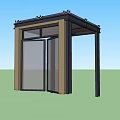 Modern Entrance Gate With Canopy Wooden Metal Frame And Glass Doors