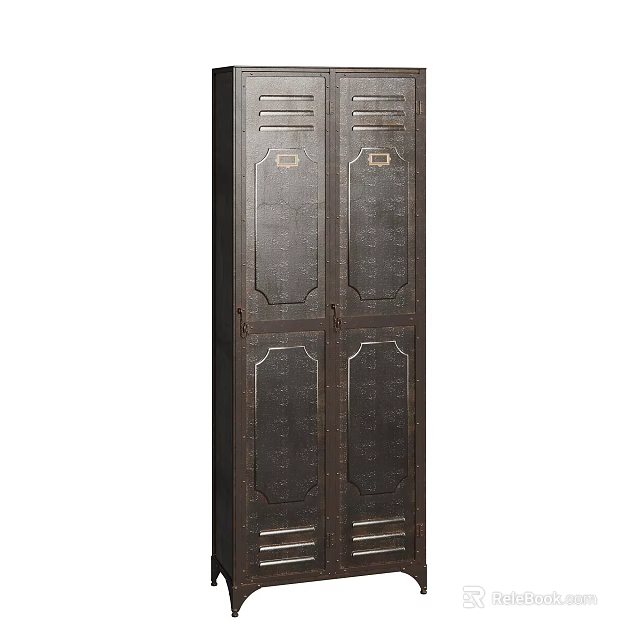 Vintage Industrial Metal Locker With Double Doors And Classic Panel Design 3d model 