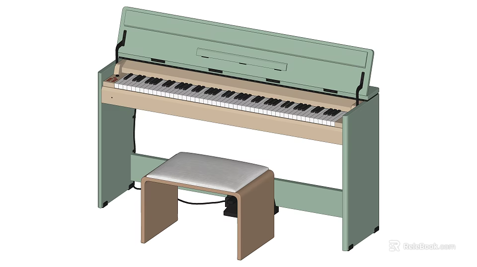 Green Upright Piano With Matching Stool Modern Musical Instrument Design 3d model 