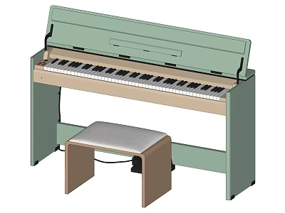 Green Upright Piano With Matching Stool Modern Musical Instrument Design 3d model
