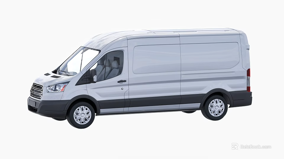 White Commercial Cargo Van With Box Body Side Windows And Doors 3d model 
