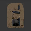 Dilapidated Abandoned Building Complex With Blue Damaged Roofs And Tower On Sandy Ground