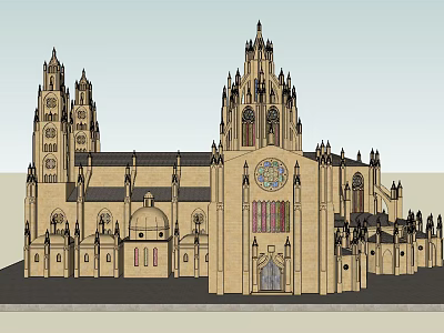 Ancient Gothic Architecture With Spires Stained Glass Windows And Arched Doorways 3d model