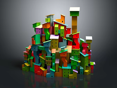 Colorful Small House Models Stacked Together With Vibrant Colors And Various Shapes 3d model