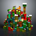 Colorful Small House Models Stacked Together With Vibrant Colors And Various Shapes