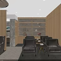Modern Lounge Area Interior With Wooden Decor Comfortable Seating TV Screen And Green Plants