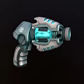 Futuristic Sci Fi Weapon With Metallic Body Blue Energy Core And Mechanical Grip Design