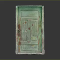 Green Vintage Wooden Swing Door with Classic Panel Design and Natural Texture