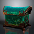 Green Decorative Chest With Ornate Copper Trim Carved Patterns And Legs