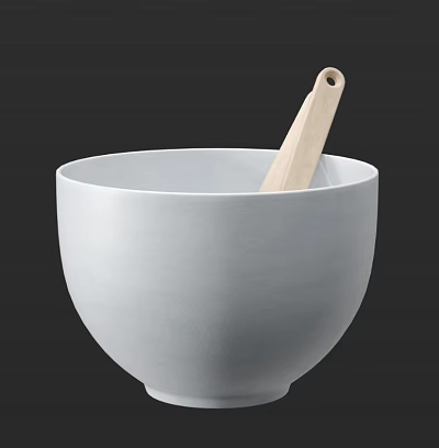 Stylish White Bowl Tableware Set With Wooden Pestle For Kitchen Cooking Use 3d model