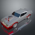 Silver And Red Muscle Car With Shiny Engine Hood Design And Reflective Wheels