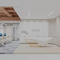 Modern Curved White Office Reception Desk With Brand Logo Wall And Elegant Corporate Interior Design